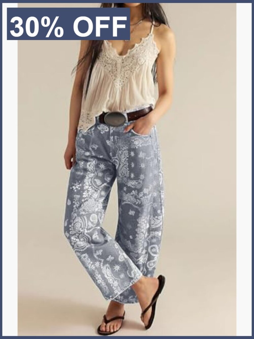 Womens 90s Baggy Barrel Jeans Wide Leg Floral Print Mid Rise Ankle Denim - Picture 2 of 6